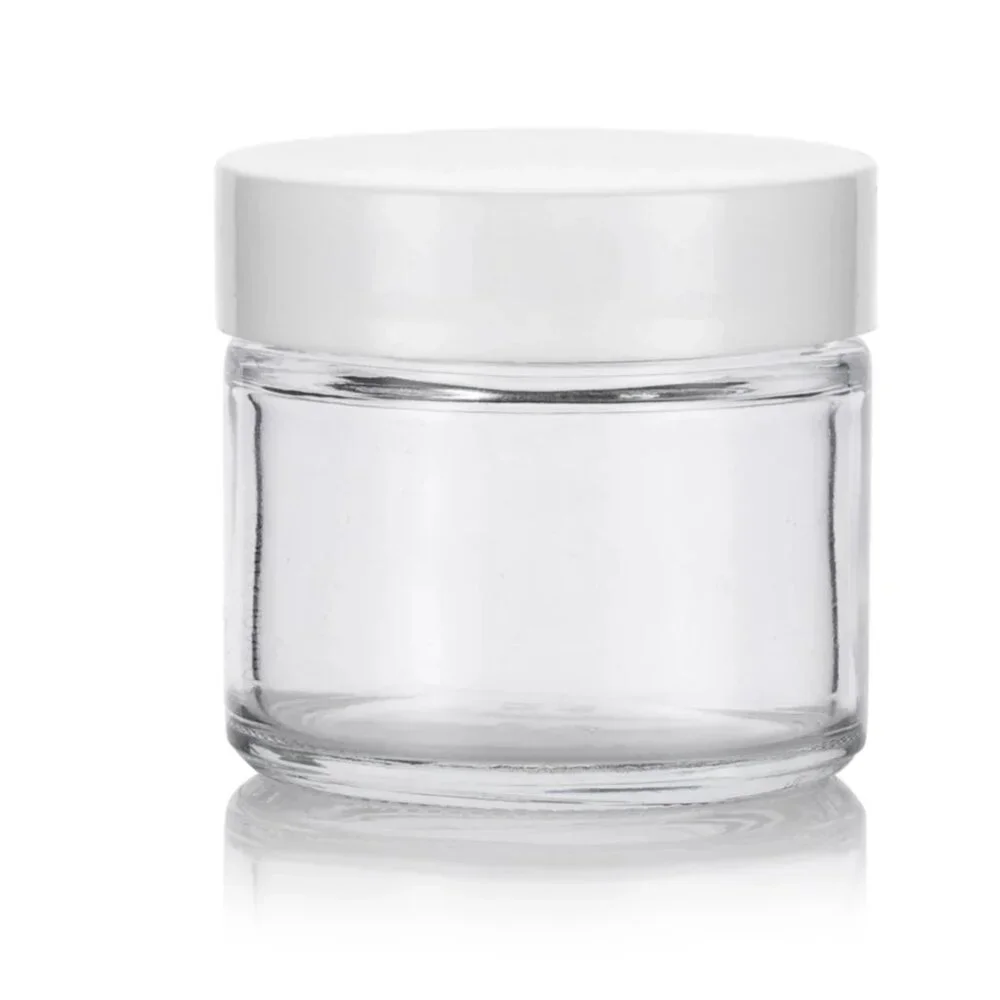 ⭐️ $10  - SET of 10 - STRAIGHT-SIDED CLEAR GLASS JARS WITH WHITE LIDS - 2oz
